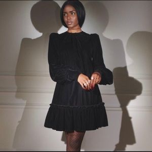 H&M X The Vampires Wife Black Velvet Bow Embellished Gothic Mini Dress Size S